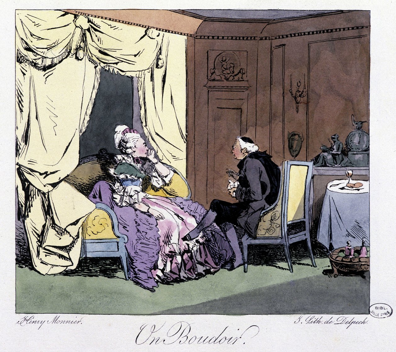 Budoár v 18. století - v "" Dříve a dnes" od Henriho Monniera, ed. Delpech, Paříž od Henri Bonaventure Monnier