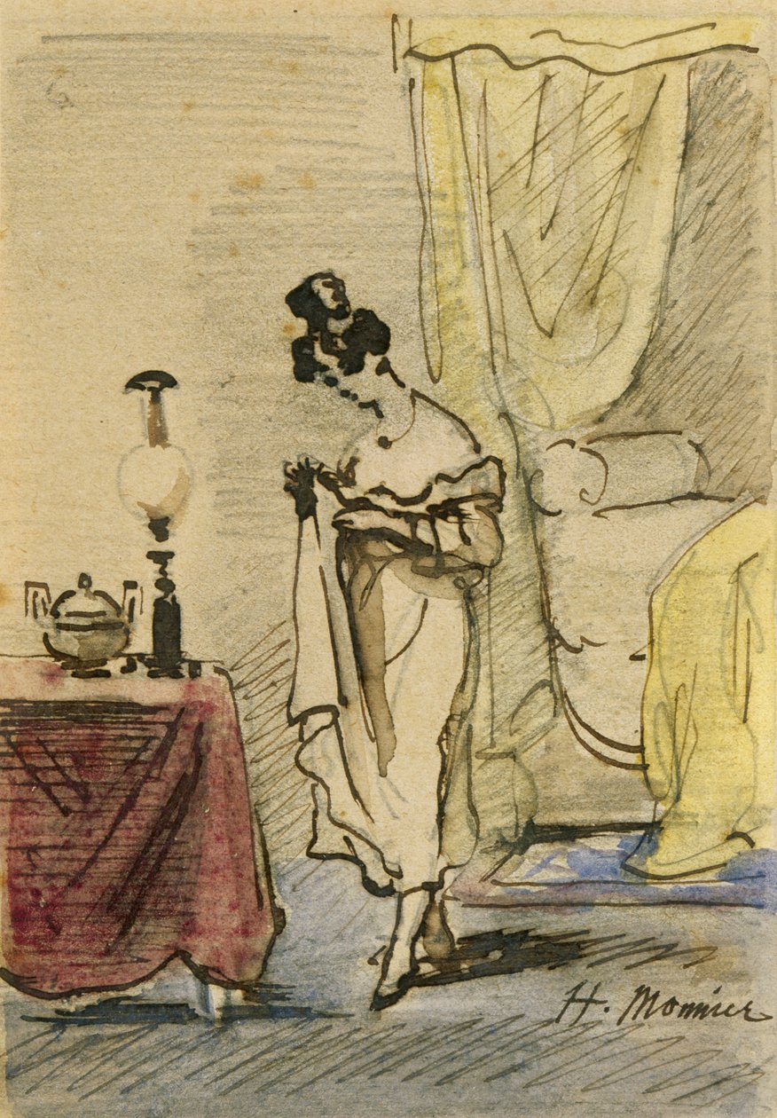 Mladá dáma doma (inkoust a wc na papíře) 2: Mladá dáma doma; Soukromí; od Henri Bonaventure Monnier