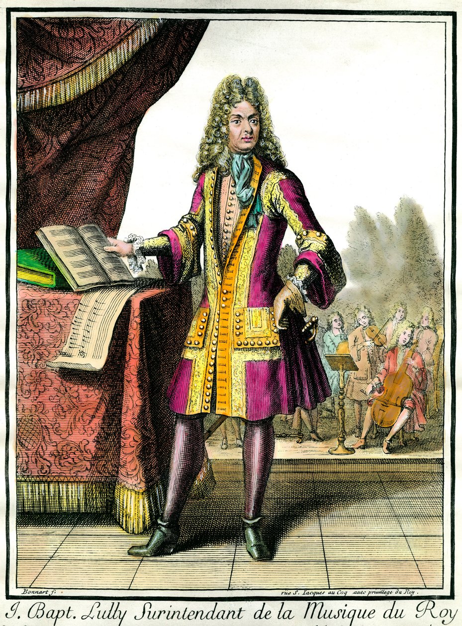 Portrét u nohou Jean Baptiste Lully (Giovanni Battista Lulli) (1632-1687) Superintendent of the Music of the King Rytina Henri Bonnart (1642-1711) od Henri Bonnart