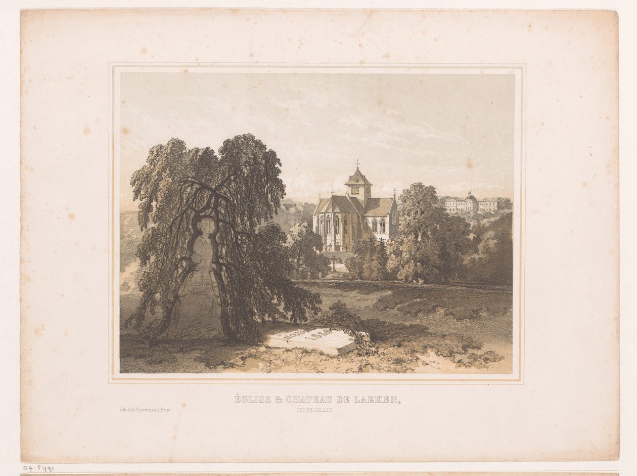Pohled na kostel a hrad v Laken Eglise & Chateau de Laeken, Lez-Bruxelles (název na objektu) od Henri Borremans (attributed to)