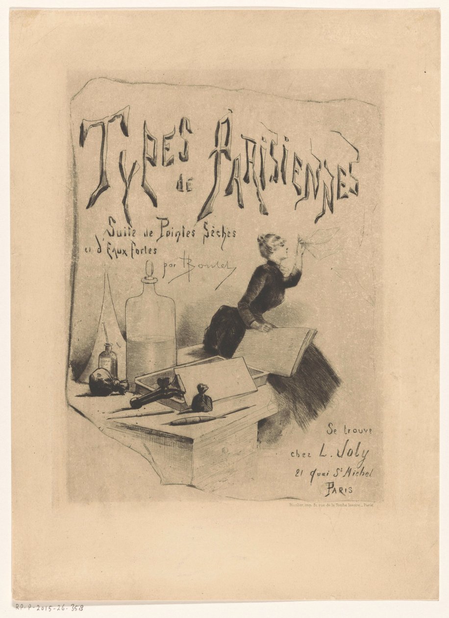 Materiály a nástroje tiskaře Types de Parisiennes (název série na objektu) od Henri Boutet