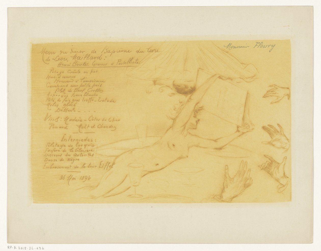 Večerní menu na počest vydání knihy „Henri Boutet engraver et pastelliste“ od Leona Maillarda od Henri Boutet
