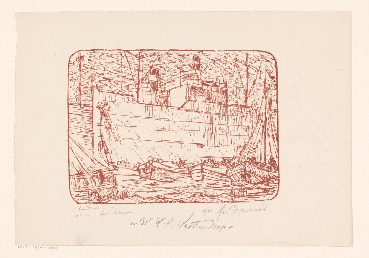 Haven te Antwerpen (původní název na objektu) od Henri Braakensiek (signed by artist)