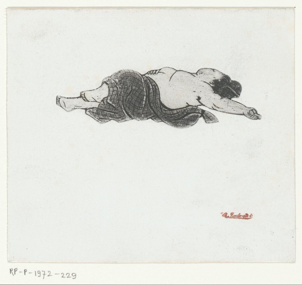 Ležící japonská žena s odhalenou hrudí od Henri Charles Guérard (attributed to)