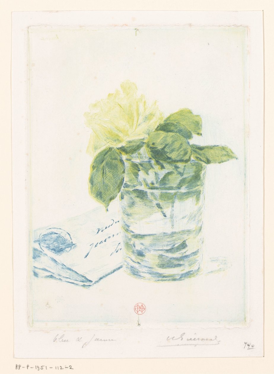Dopis vedle vázy s růží od Henri Charles Guérard (signed by artist)