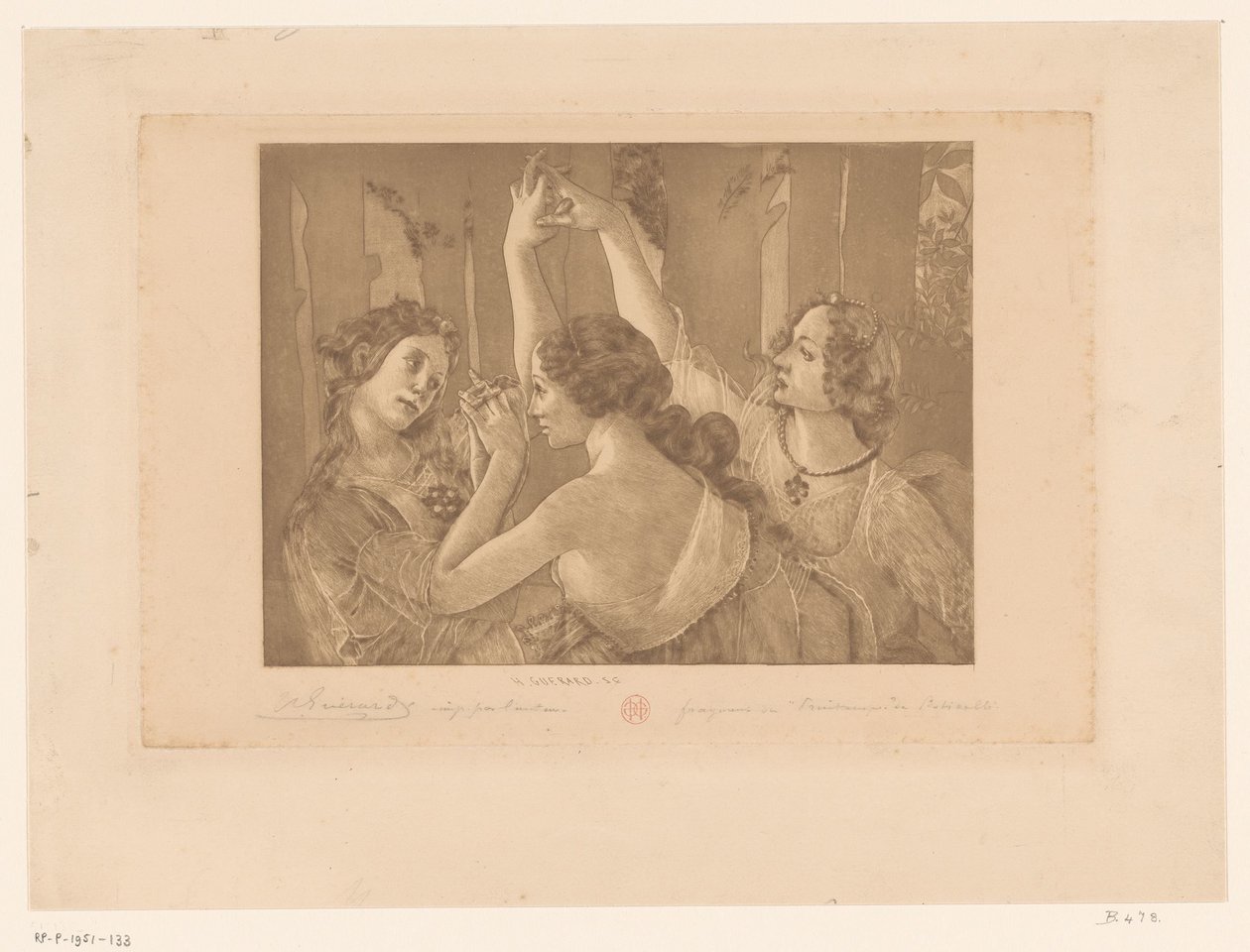 Tři Grácie z Primavery od Henri Charles Guérard (signed by artist)