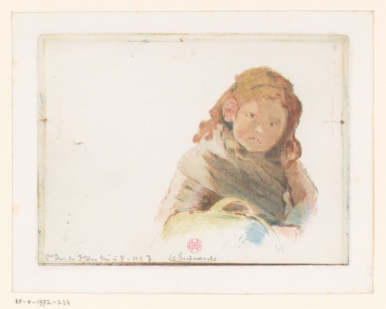Dívka s košíkem na květinové louce od Henri Charles Guérard (signed by artist)