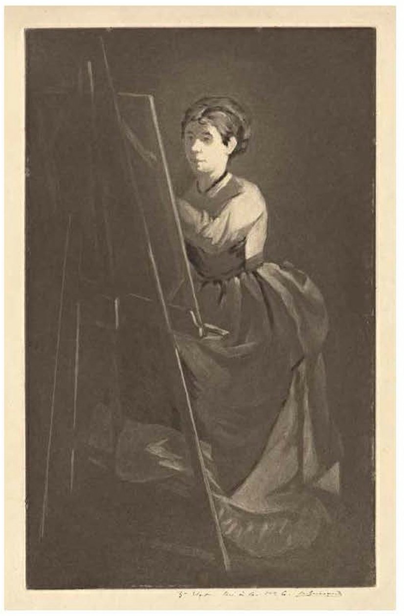 U stojanu – Portrét umělkyně Jeanne Gonzalès od Henri Charles Guérard