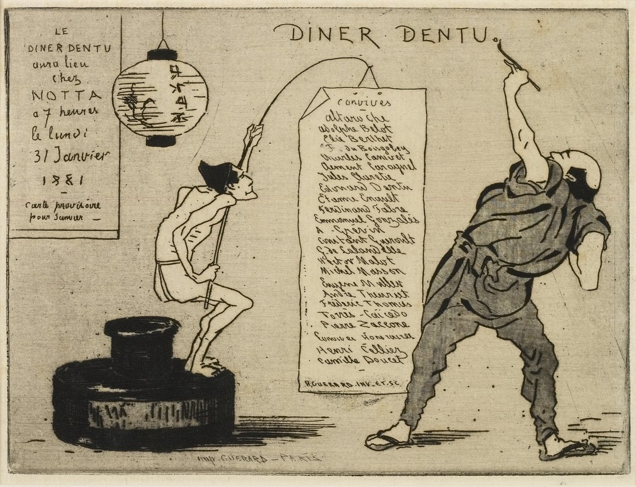 Japonština na kalamáři, 1881 (lept, suchá jehla) od Henri Charles Guérard