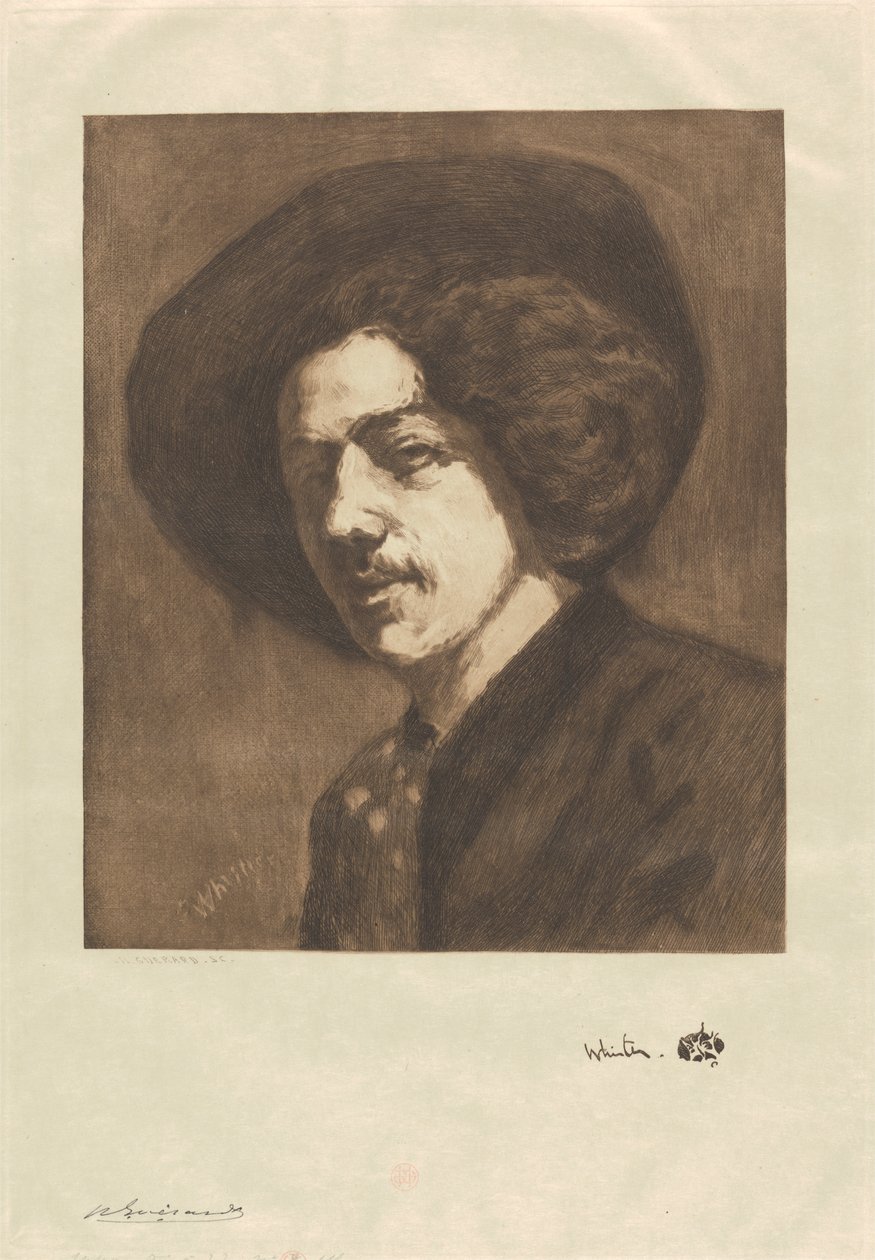 Portrét Whistlera od Henri Charles Guérard