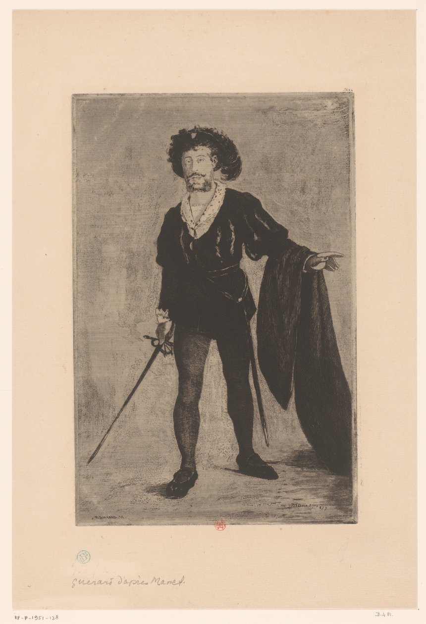 Portrét Jean-Baptiste Faure v roli Hamleta od Henri Charles Guérard