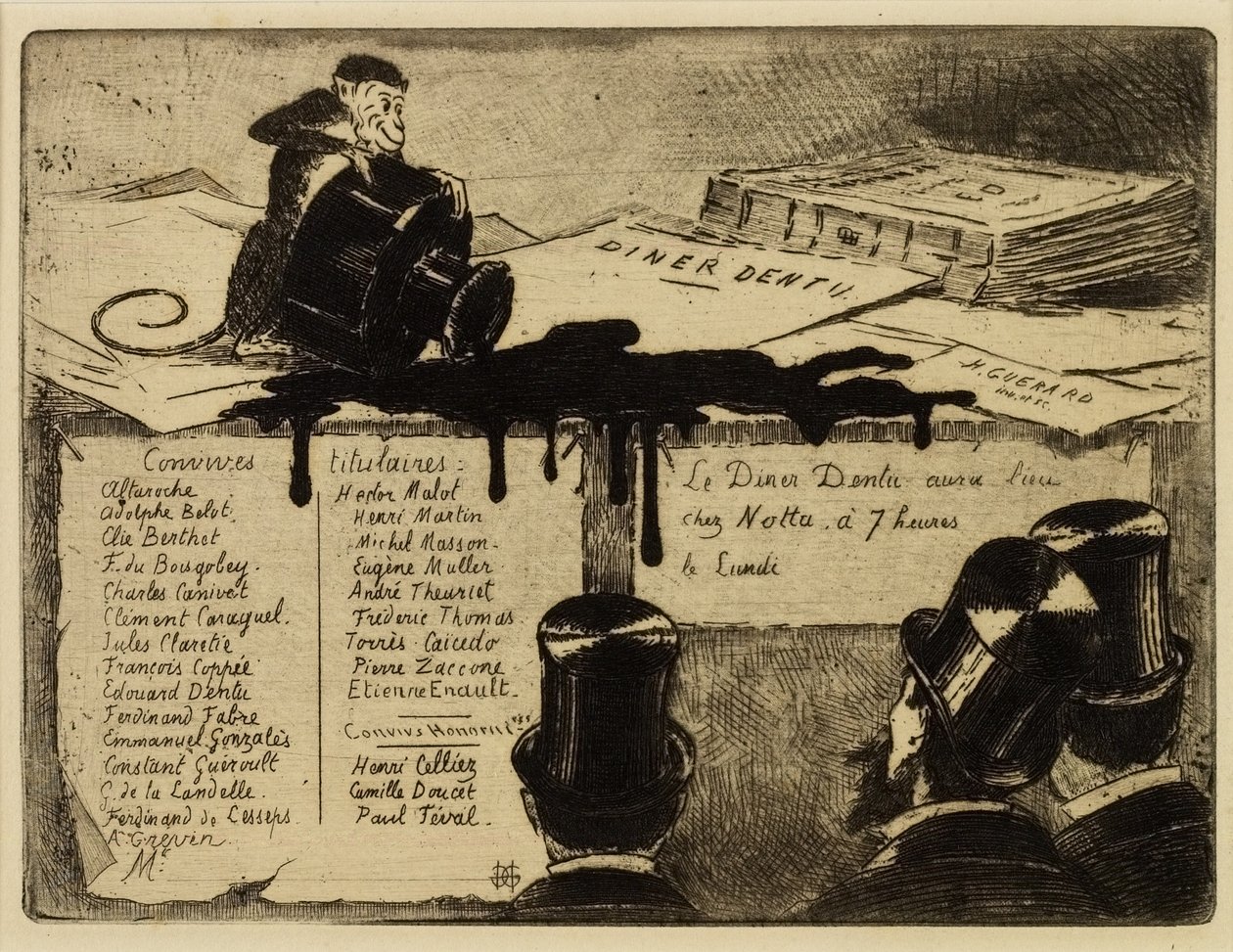 Opice klepající přes kalamář, 1881 od Henri Charles Guérard