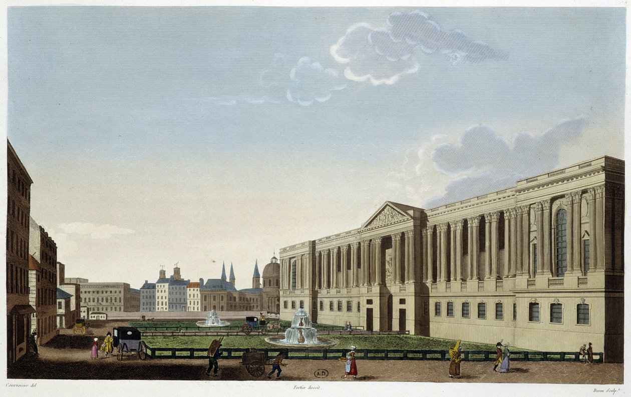 Kolonáda v Louvru, kolem roku 1820 - v „Výhledech na Paříž““ od Courvoisiera od Henri Courvoisier Voisin
