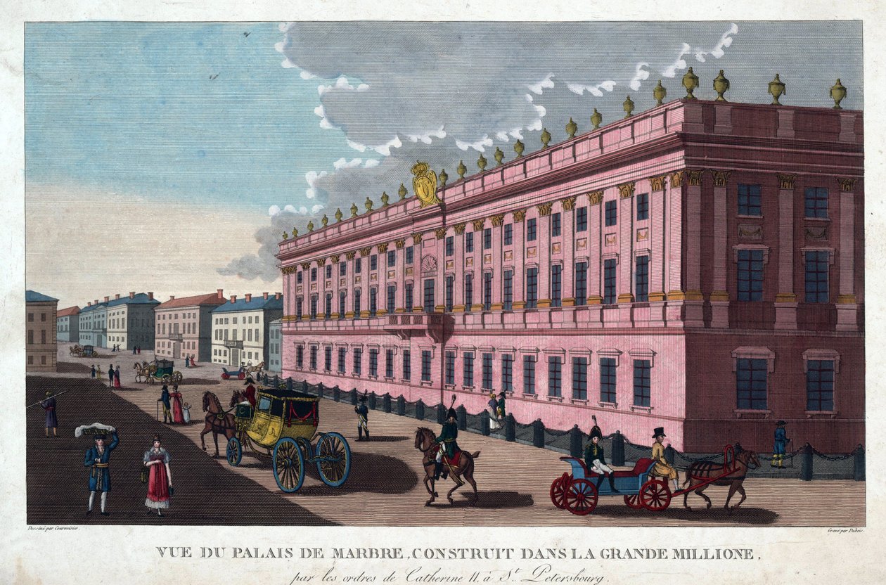 Mramorový palác v Petrohradě - Courvoisier-Voisin, Henri (1757-1830) - c. 1811 - Lept, akvarel - 32,4x49,3 - Soukromá sbírka od Henri Courvoisier Voisin