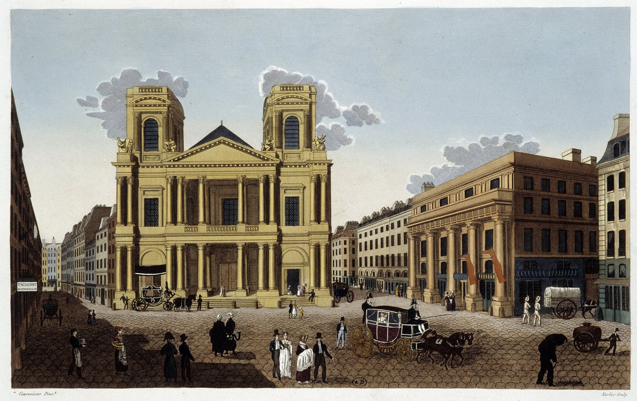 Kostel Saint-Eustache, kolem roku 1820 – v „Výhledech na Paříž““ od Courvoisiera od Henri Courvoisier Voisin