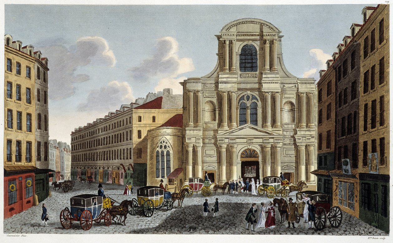 Kostel Saint-Gervais, kolem roku 1820 – v „Výhledech na Paříž““ od Courvoisiera od Henri Courvoisier Voisin