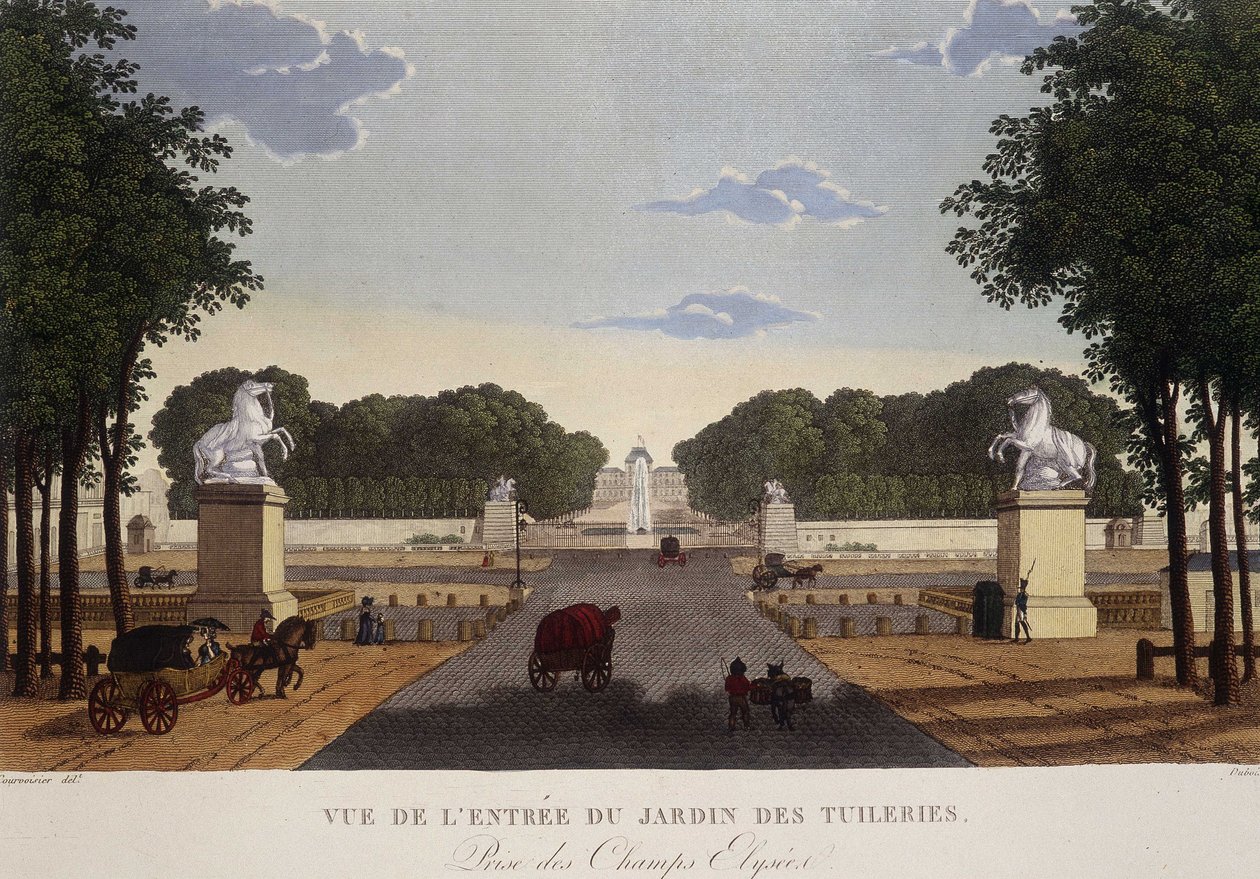 Vchod do Tuilerijské zahrady pohled na Champs-Elysées, cca 1820 – v „“Vues de Paris““ od Courvoisiera od Henri Courvoisier Voisin
