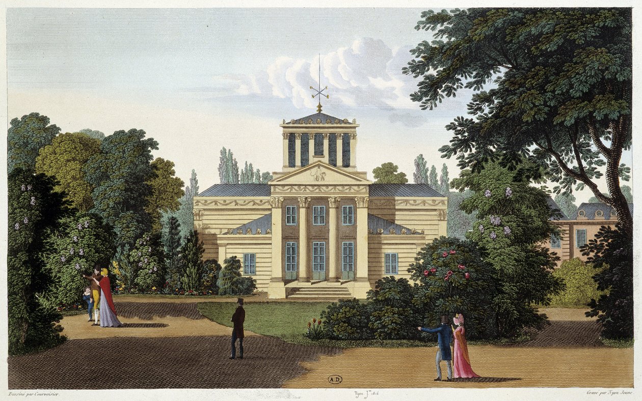 Pavilon zahrady Monceau. Gravírování Courvoisier od Henri Courvoisier Voisin