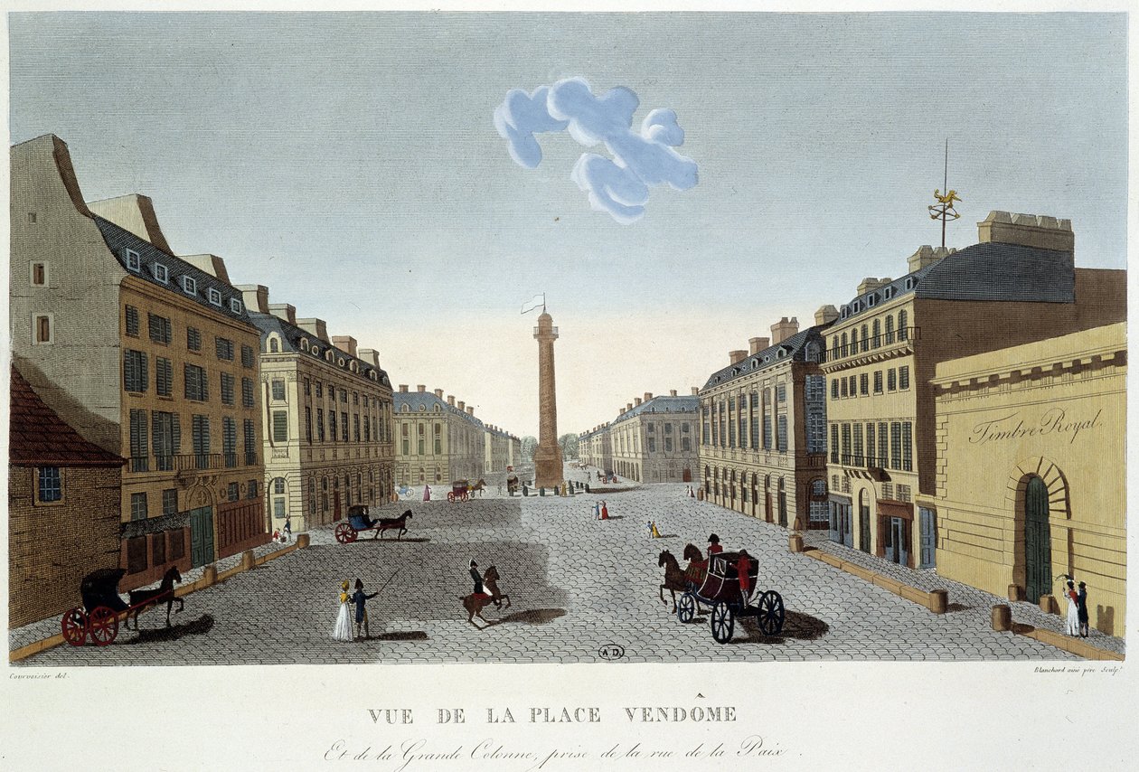 Place Vendôme, pohled na Rue de la Paix - Paříž od Courvoisier od Henri Courvoisier Voisin
