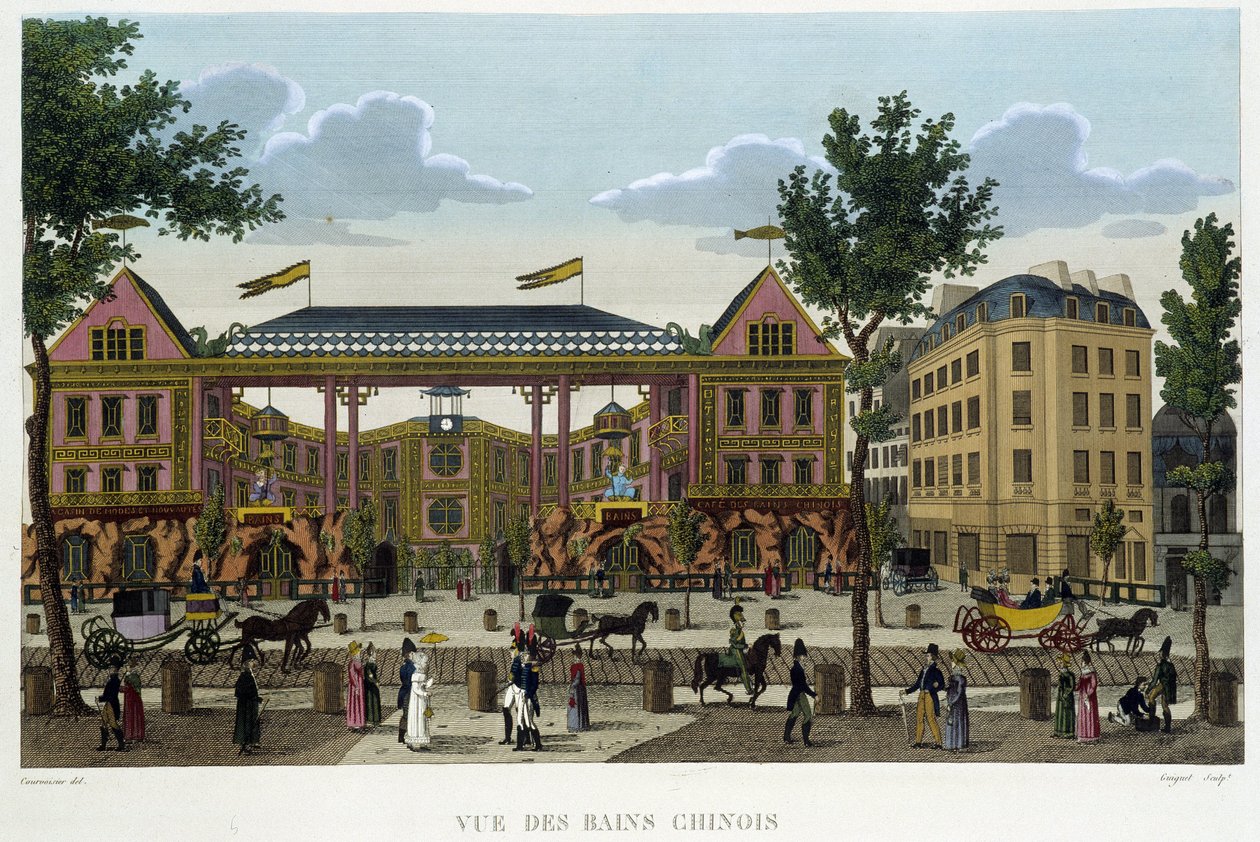 Čínské lázně, kolem roku 1820 v „“Výhledech na Paříž““ od Courvoisiera 1827 od Henri Courvoisier Voisin