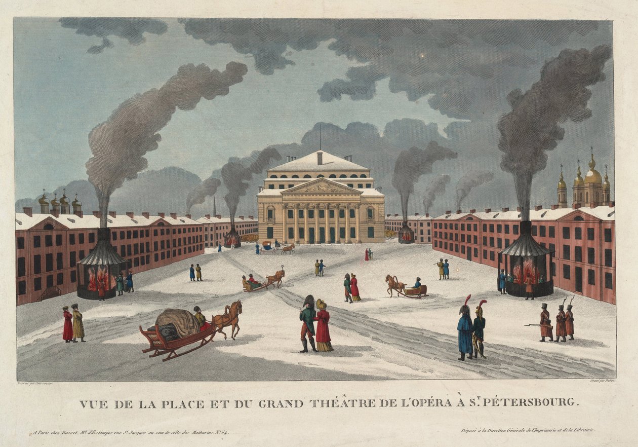 Petrohradské císařské divadlo Velkého Kamenného - Courvoisier-Voisin, Henri (1757-1830) - c. 1811 - Lept, akvarel - 41,7x58 - Soukromá sbírka od Henri Courvoisier Voisin