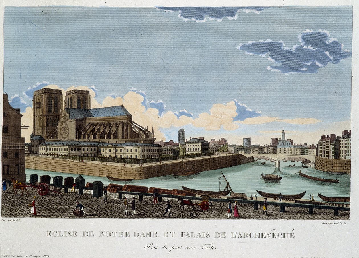Kostel Notre-Dame a palác Archevéché - v „“Výhledech na Paříž““ od Courvoisiera od Henri Courvoisier Voisin