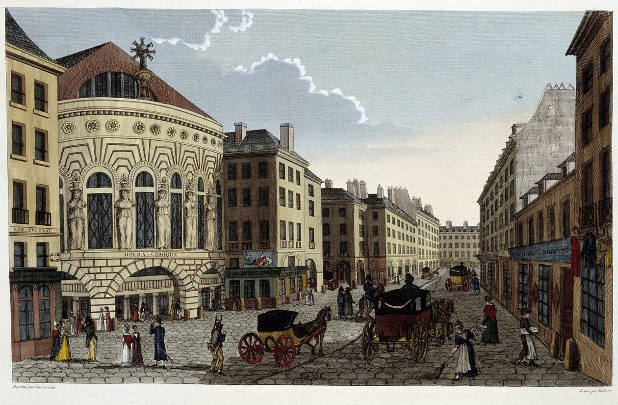 Divadlo Opery Comique, kolem roku 1820 v „Pohledech na Paříž““ od Courvoisiera 1827 od Henri Courvoisier Voisin