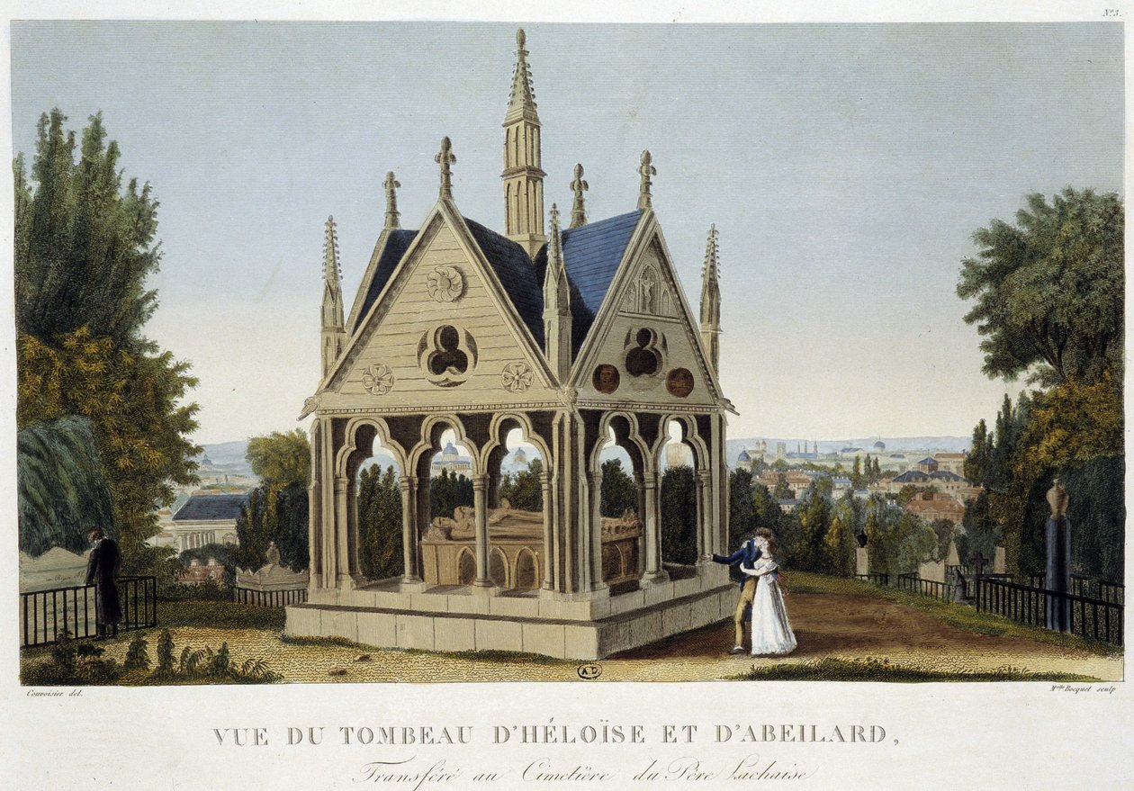 Hrobka Héloïse a Abelarda v Père Lachaise, ca. 1820 - v „Pohledech na Paříž““ od Courvoisiera od Henri Courvoisier-Voisin