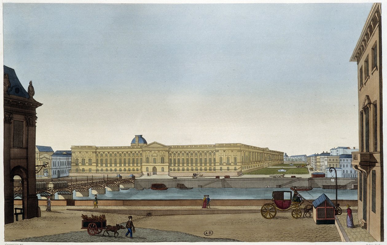 Pohled na Louvre a Pont des Arts na levém břehu - v „“Vues de Paris““ od Courvoisier od Henri Courvoisier Voisin