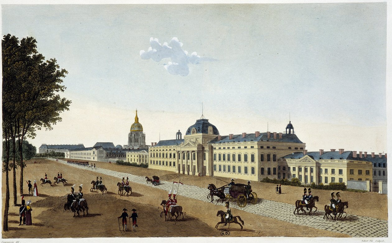 Pohled na vojenskou školu na straně Champs de Mars, kolem roku 1820 - v „“ Vues de Paris“ od Courvoisier od Henri Courvoisier Voisin