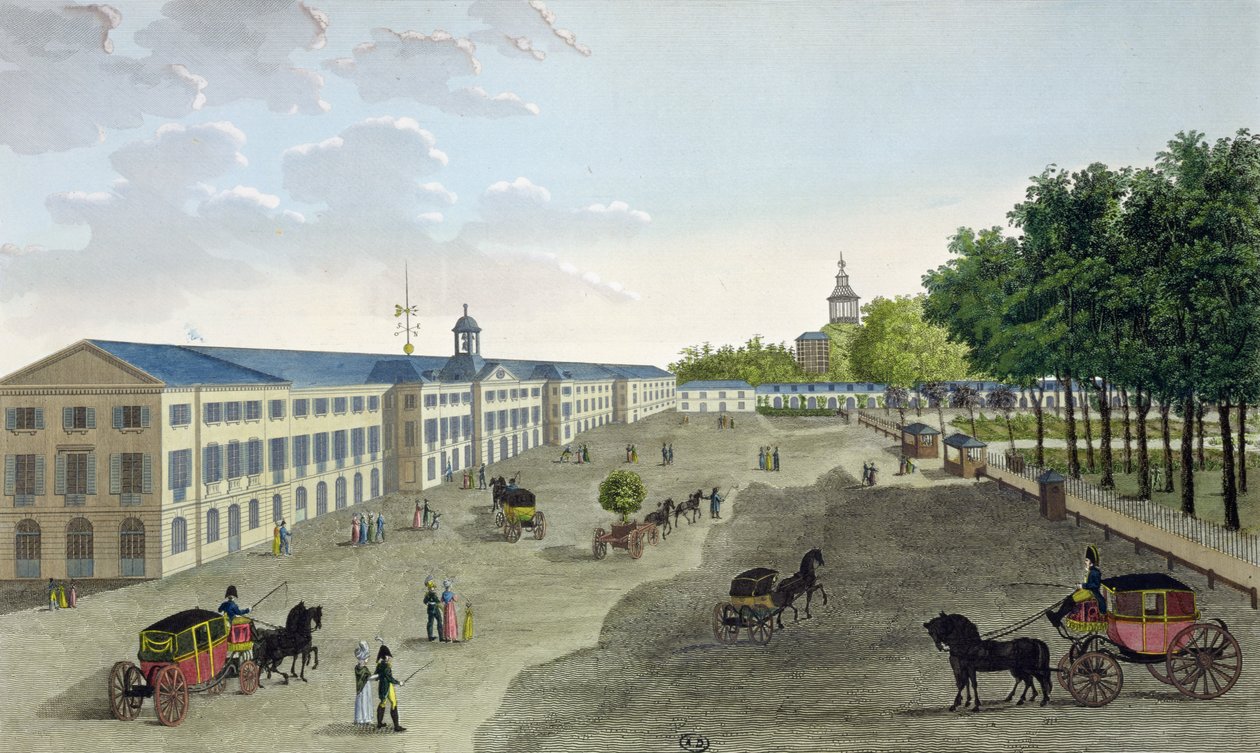 Pohled na novou galerii Přírodovědného muzea v Jardin des Plantes v Paříži, vyrytý Claudem Fortierem (1775-1835) (barevná rytina) od Henri Courvoisier Voisin