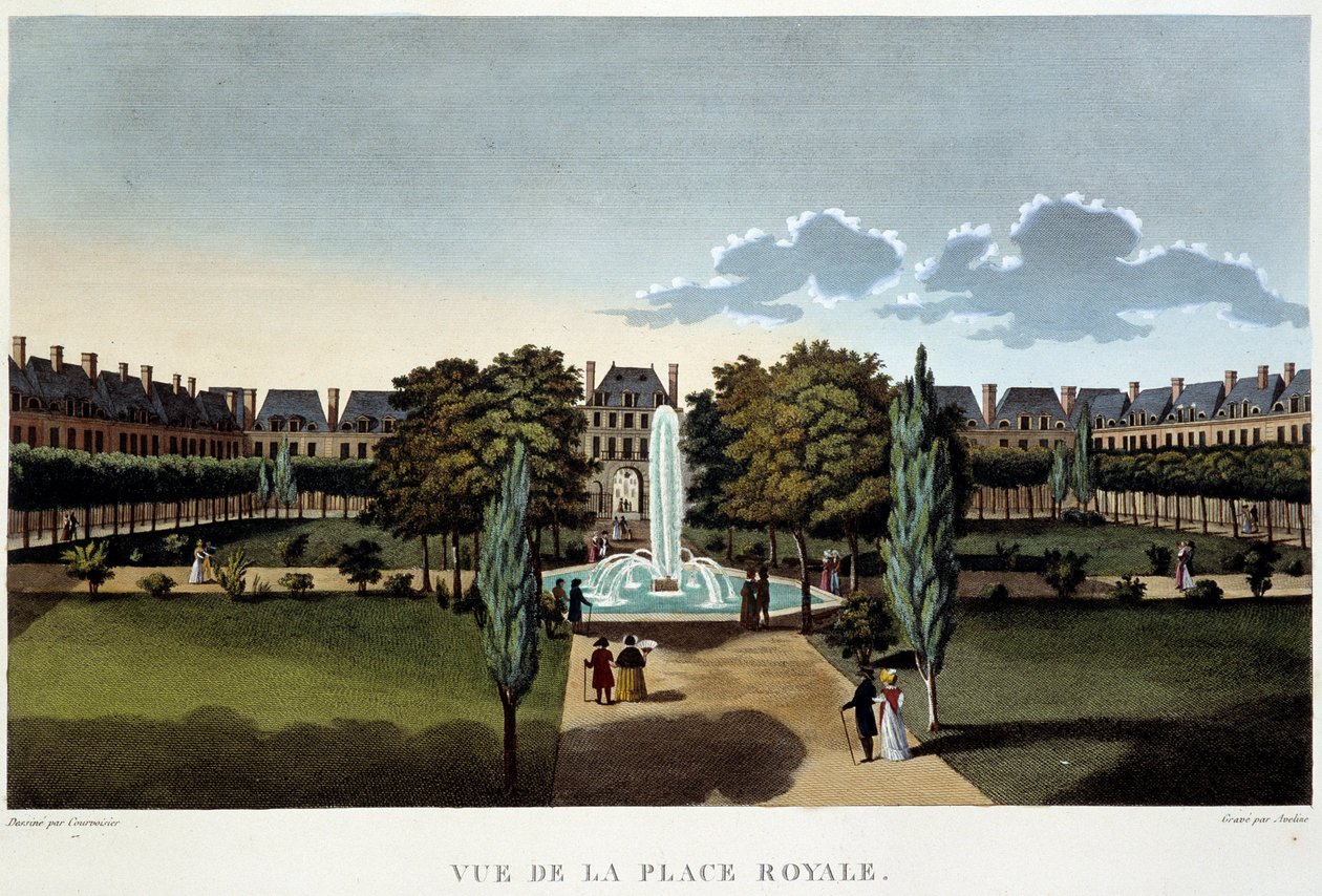 Pohled na Place Royale (Place des Vosges) - Paříž od Courvoisier od Henri Courvoisier Voisin