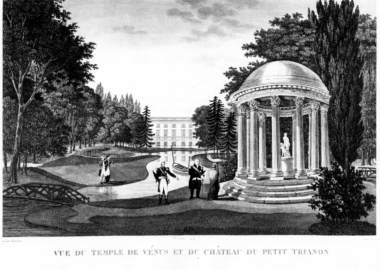 Pohled na chrám Venuše a hrad Peer Trianon ve Versailles - kresba Courvoisier od Henri Courvoisier Voisin