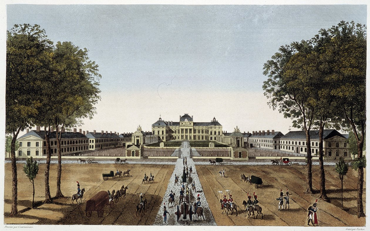 Pohled na Royal Military School, pohled z Avenue Vaugirard, ca. 1820 - v „Pohledech na Paříž““ od Courvoisiera od Henri Courvoisier Voisin