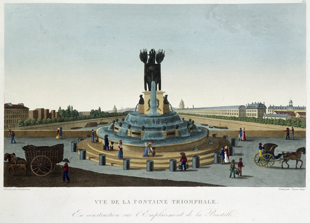 Pohled na Triumfální fontánu v Bastille – v „“Výhledech na Paříž”” od Courvoisiera od Henri Courvoisier Voisin