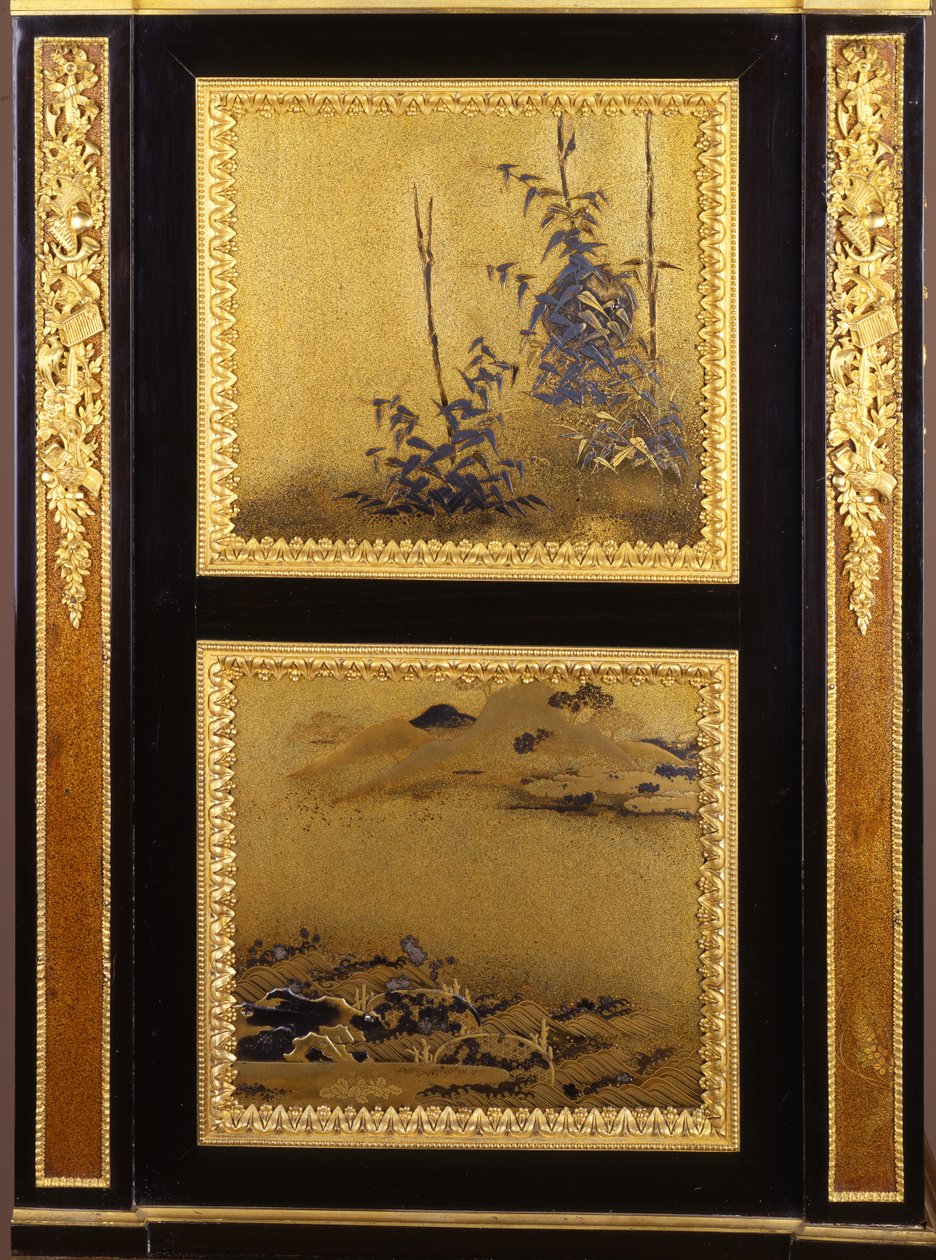 Sekretář namontovaný na ormolu ve stylu Ludvíka XVI. (ormolu a lak) (detail z 362838) od Henri Dasson