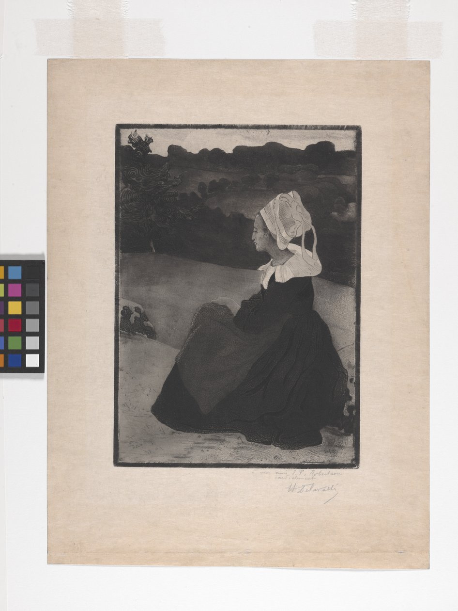 Bretonne Assise (Seated Breton Woman) (lept, lept na měkkém podkladu a akvatinta) od Henri Delavallee