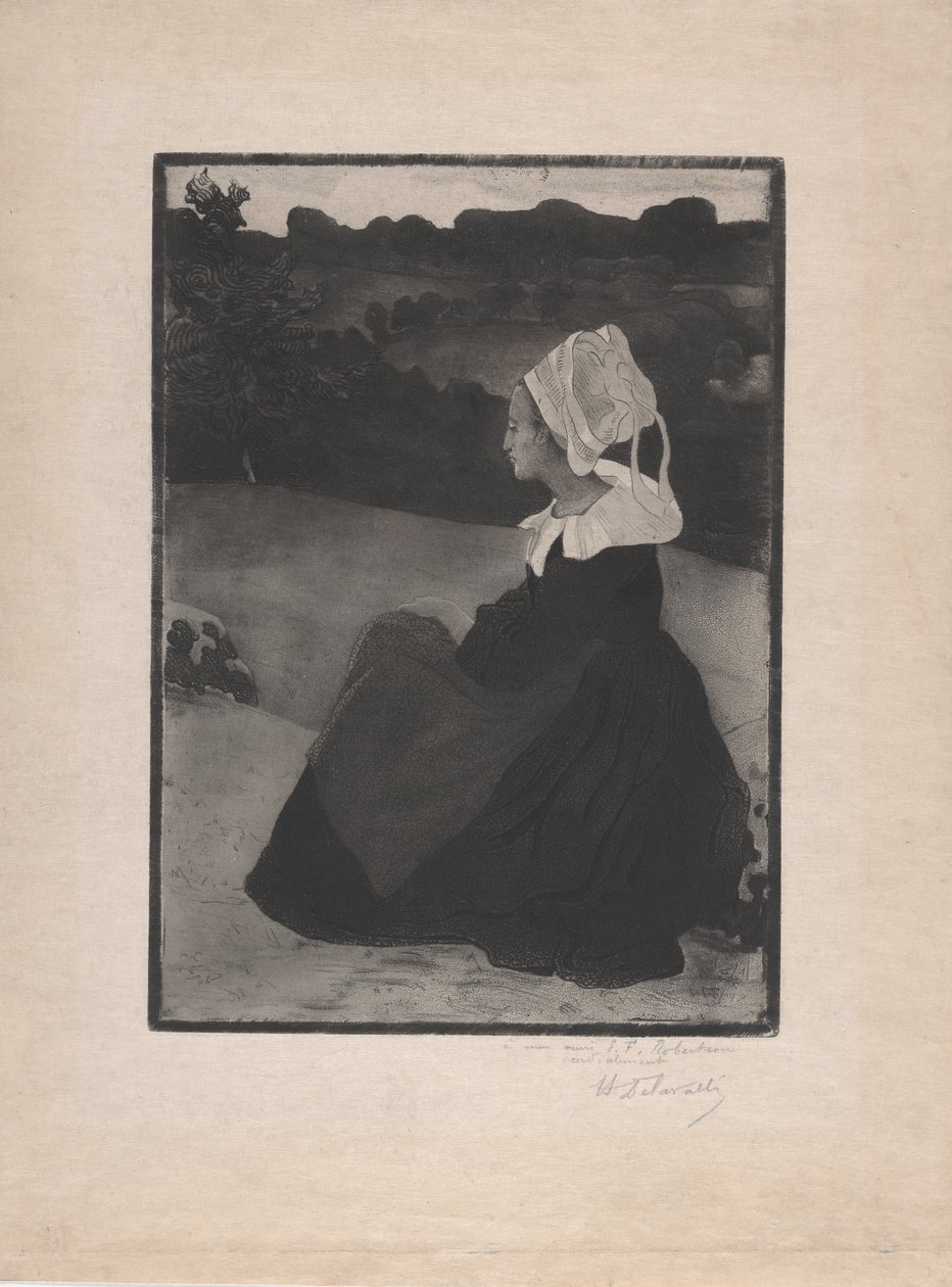 Bretonne assise (Seated Breton Woman) kolem roku 1893 (měkký lept a akvatinta) od Henri Delavallee