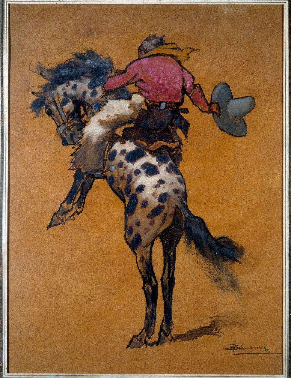 Rodeo: “”Kovboj na koni bronco cabre”” Kresba Henri Deluermoz (1876-1943) La Rochelle 20. století, Muzeum Nového světa od Henri Deluermoz