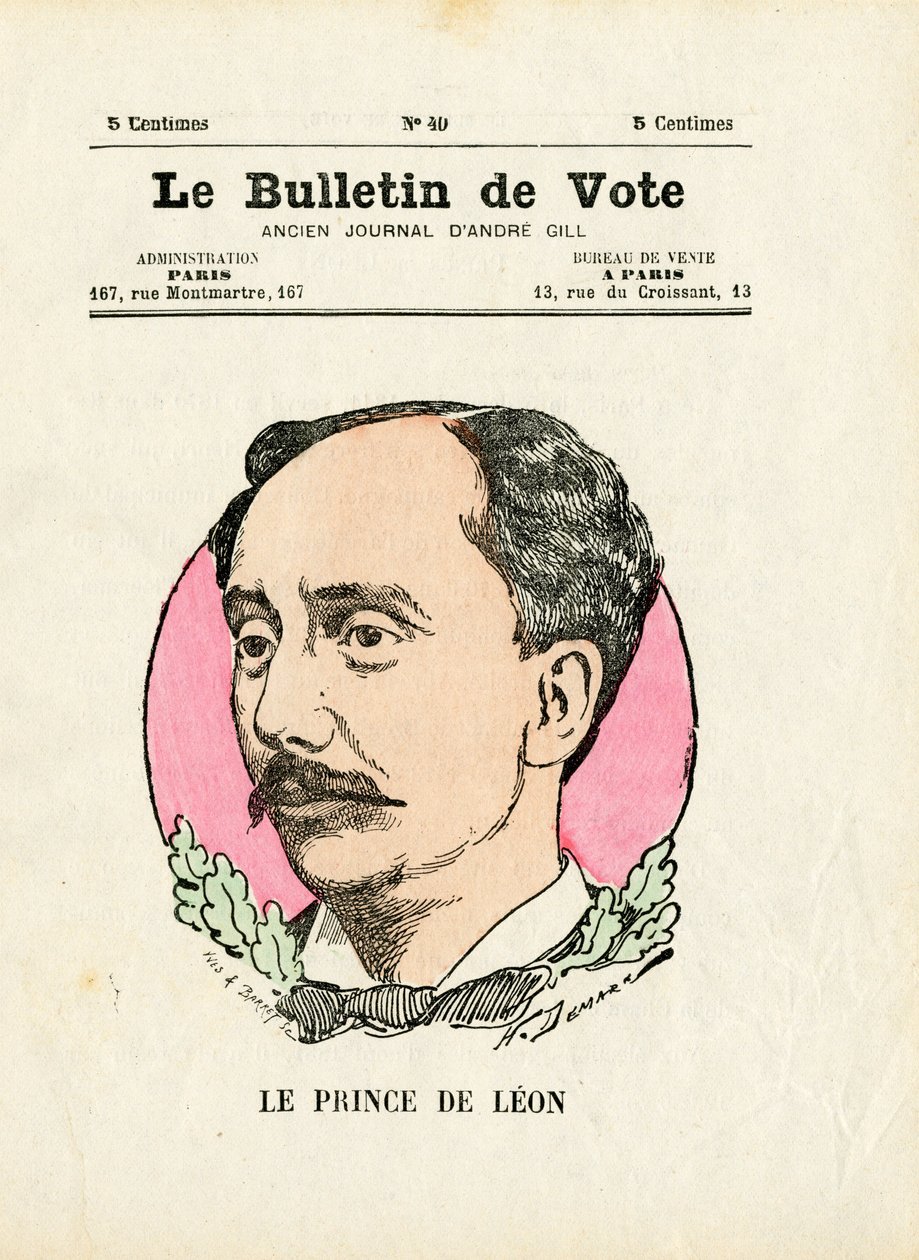 Hlasovací lístek 2. série, Satirický v barvách: Prince de Leon - ilustrace Henri Demare (1846-1888) od Henri Demare