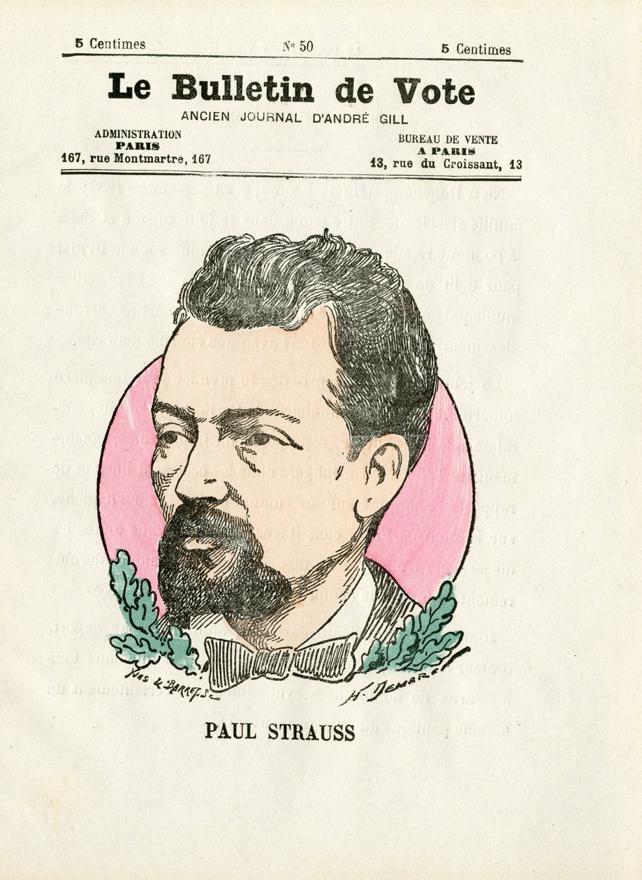 Hlasovací lístek 2. série, satirický v barvách: Strauss Paul - ilustrace Henri Demare (1846-1888) od Henri Demare