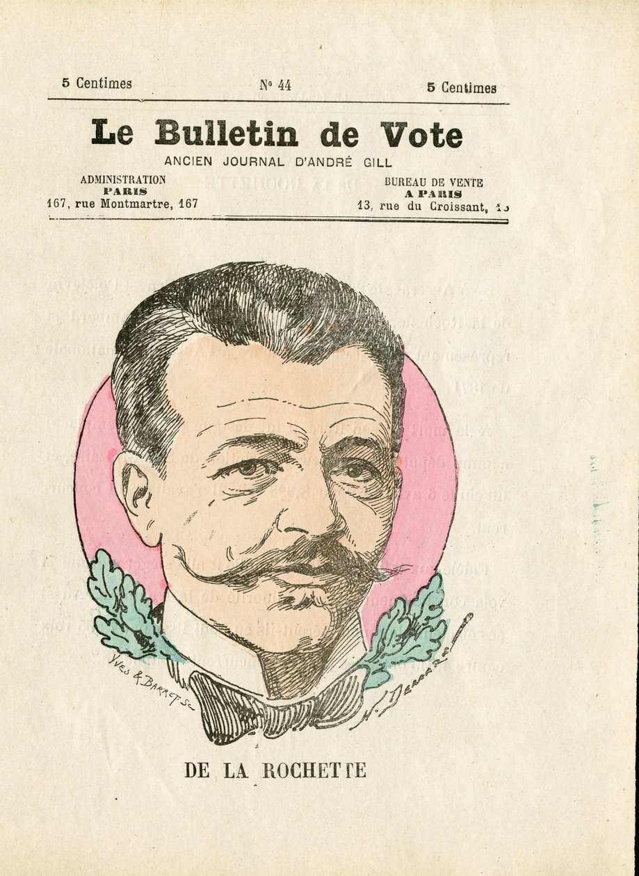 Hlasovací lístek 2. série, satirický v barvě: De la Rochette - ilustrace Henri Demare (1846-1888) od Henri Demare