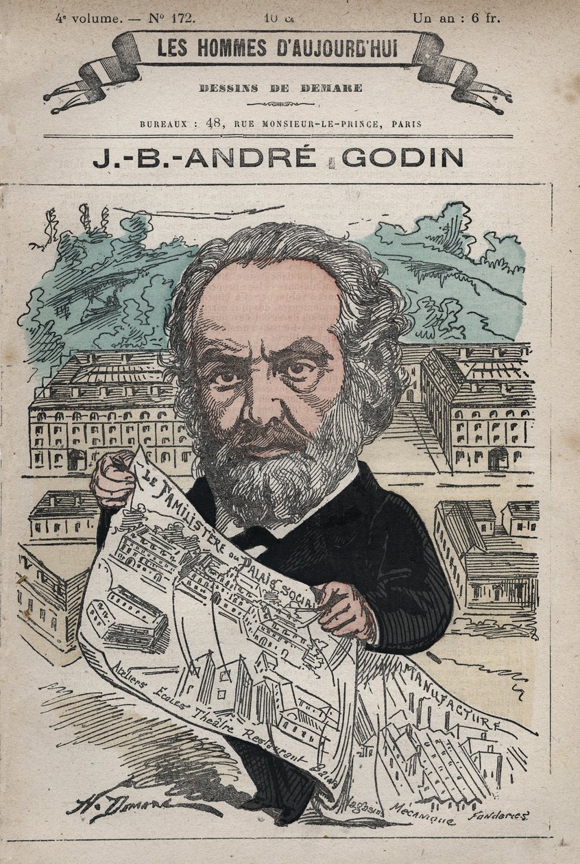 Familistere de Guise - Familistery of Guise a jeho zakladatel Jean-Baptiste (Jean Baptiste) Andre Godin (1817-88), z 