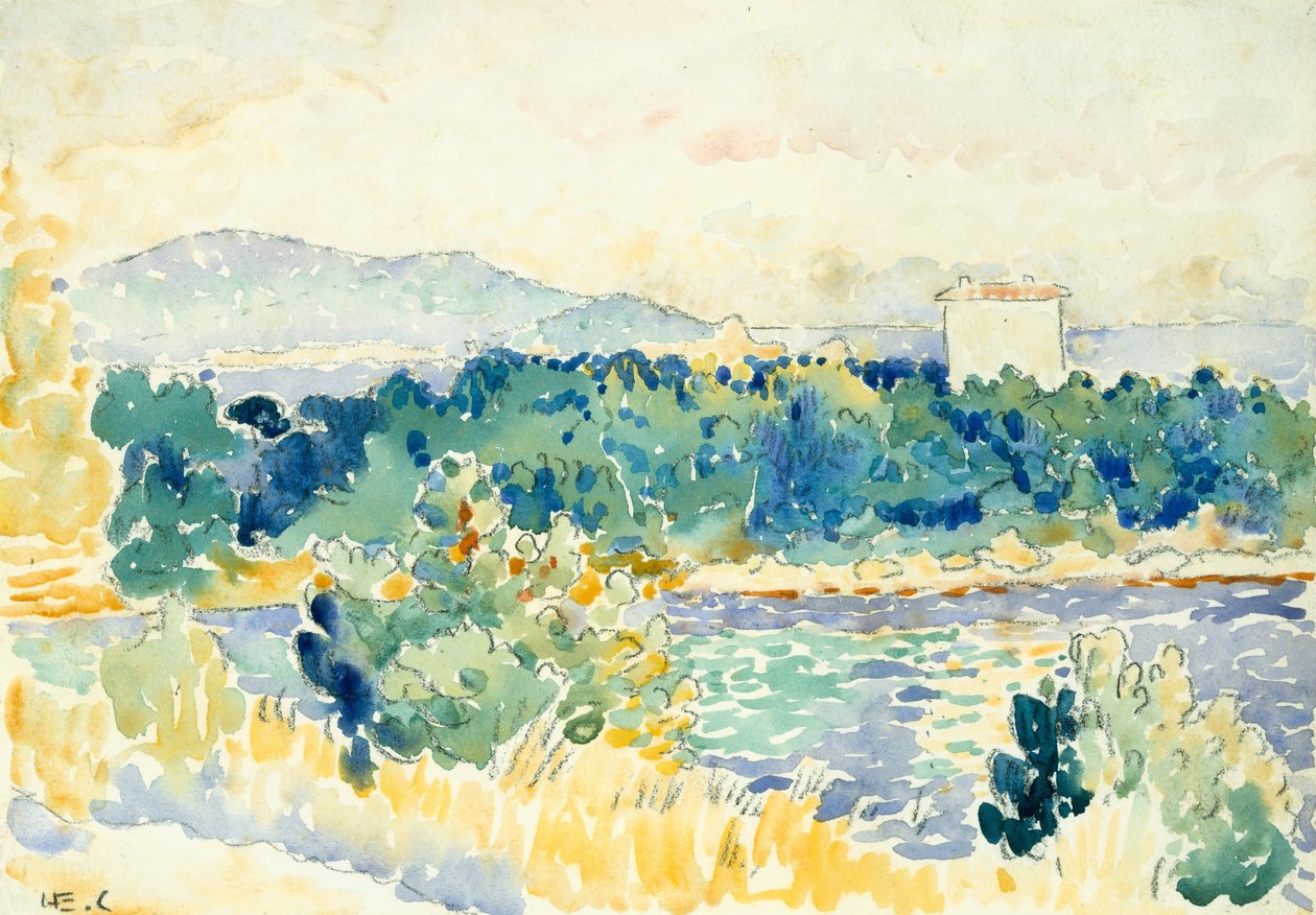 Středomořská krajina s Bílým domem, 1900-1905. od Henri Edmond Cross