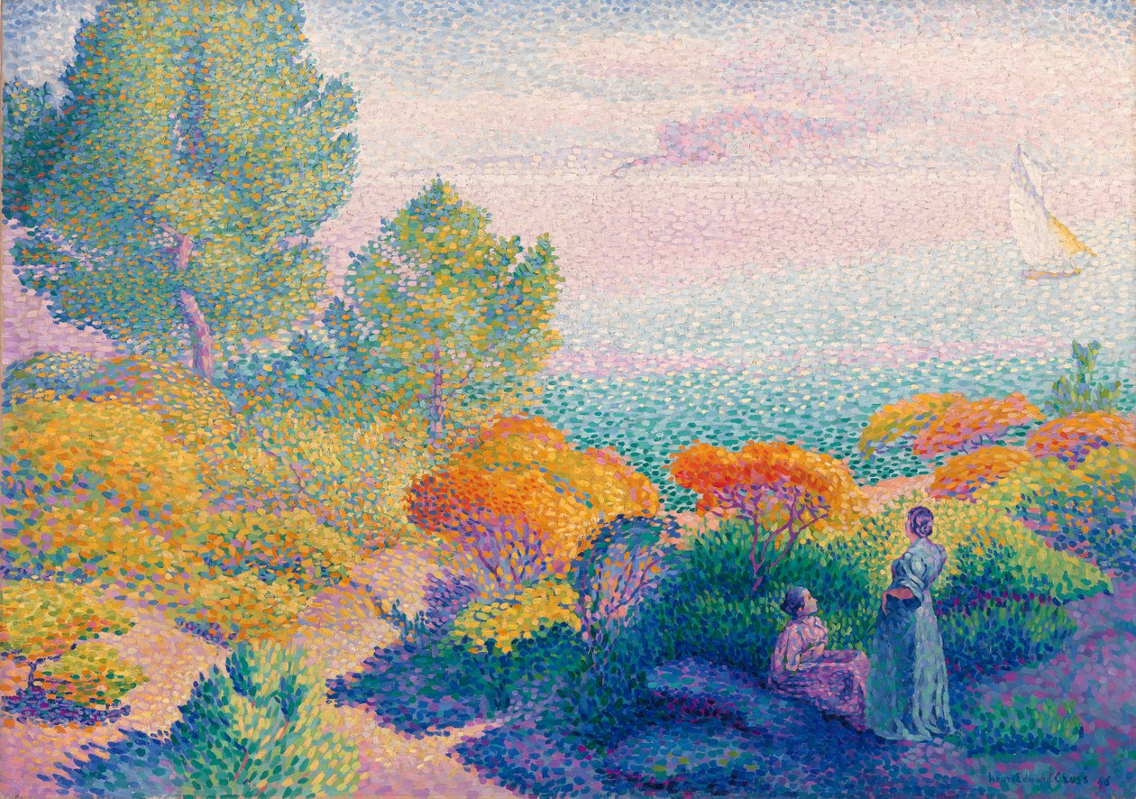 Dvě ženy u pobřeží, Středozemní moře od Henri Edmond Cross
