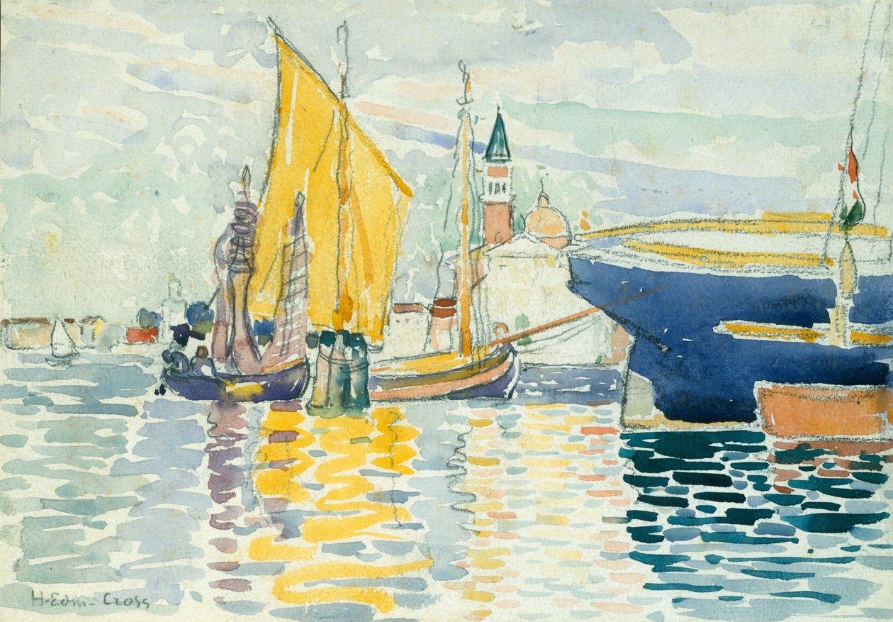 Venice-The Giudecca, 1903 (wc, grafit a dřevěné uhlí na těžkém, bílém tkaném papíře) od Henri Edmond Cross