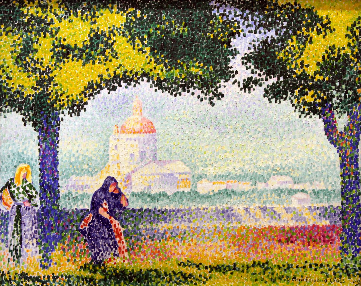 „Pohled na kostel Santa Maria degli Angeli poblíž Assisi“, 1909 od Henri Edmond Cross