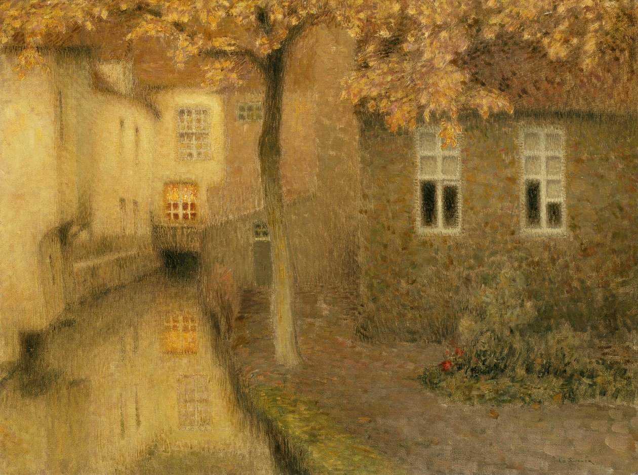 Kanál v Bruggách za soumraku, c. 1898 od Henri Eugene Augustin Le Sidaner