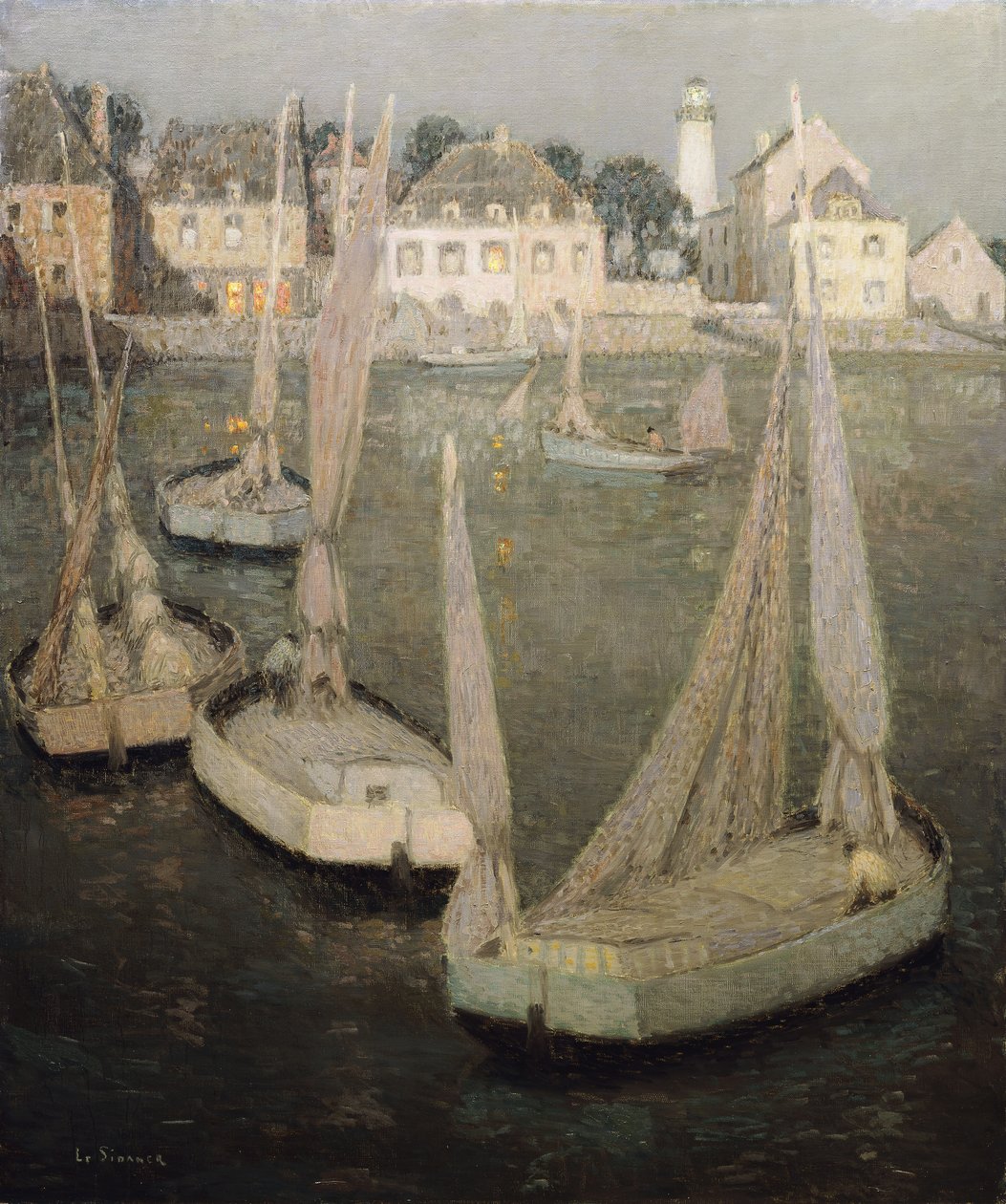 Breton Port by Moonlight; Port Breton za měsíčního svitu od Henri Eugene Augustin Le Sidaner