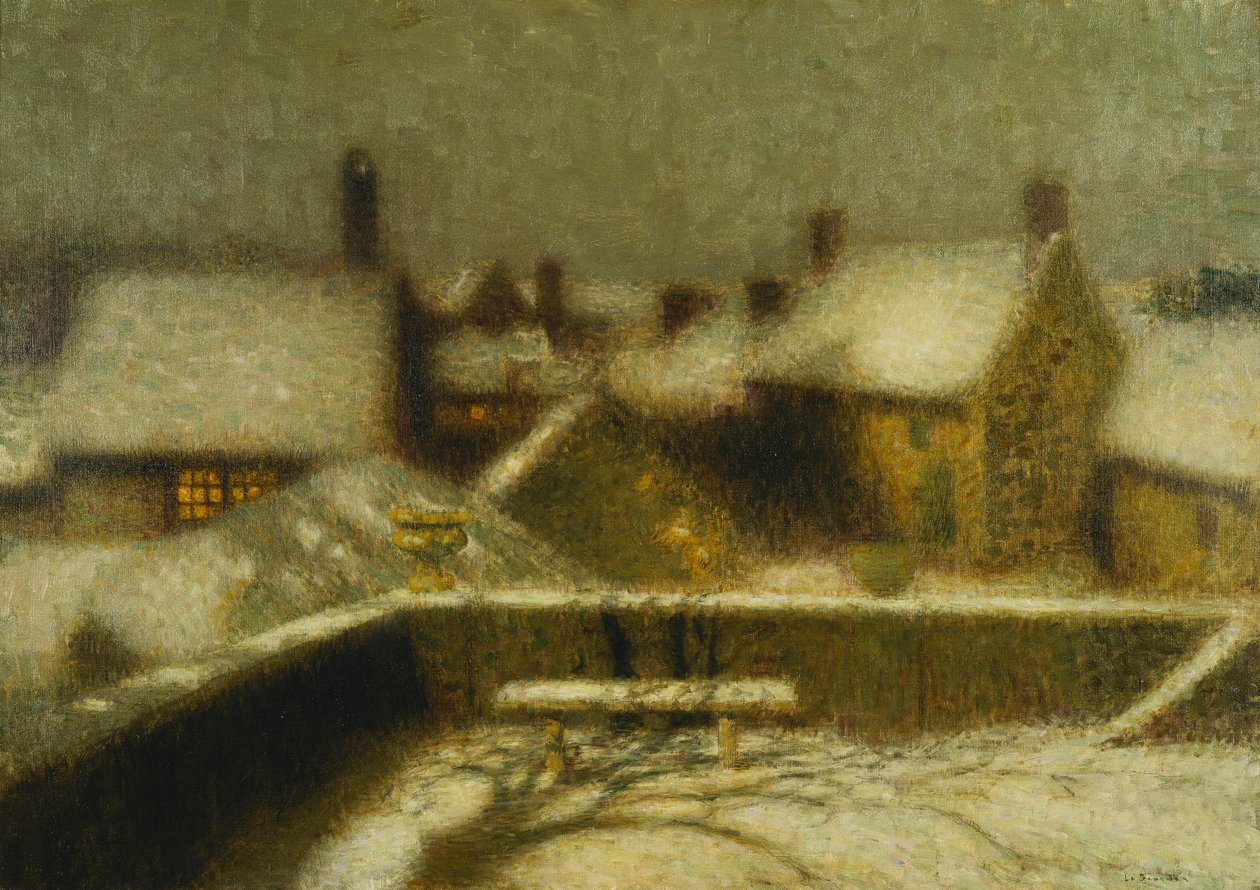 Gerberoy ve sněhu; Gerberoy Sous la Neige, kolem roku 1900 (olej na plátně) od Henri Eugene Augustin Le Sidaner